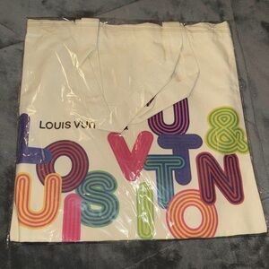 Louis Vuitton Cream Canvas Tote with Multicolor Logo Print